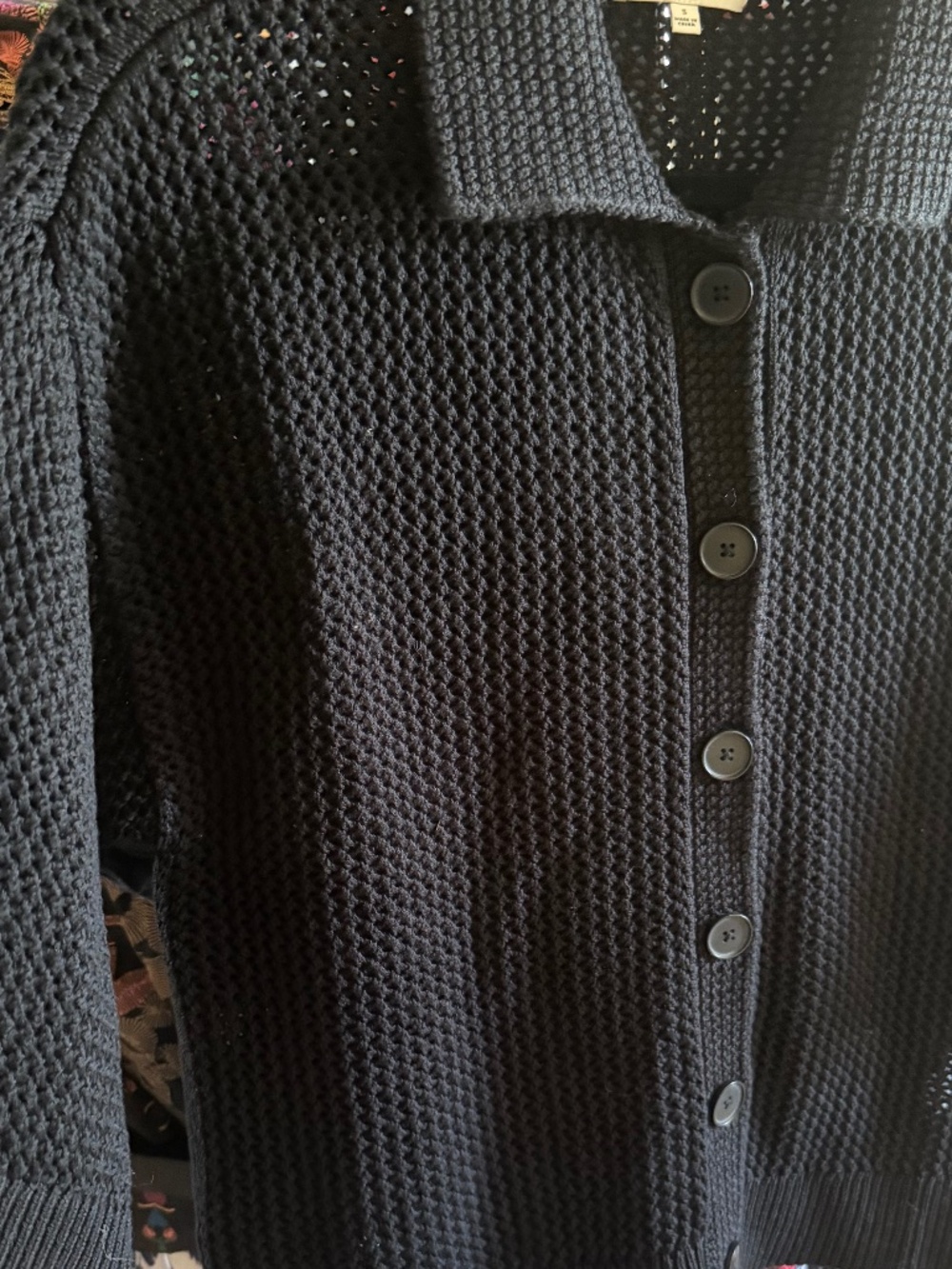 Madewell 100% cotton loose black knit short sleeve button up cardigan S/M - Picture 7 of 10